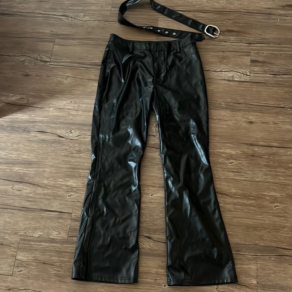 Princess Polly black leather flare pants